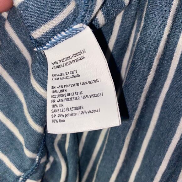 American Eagle Blue White Striped Linen Blend Off-The-Shoulder Smock Top Size XS - Picture 5 of 6